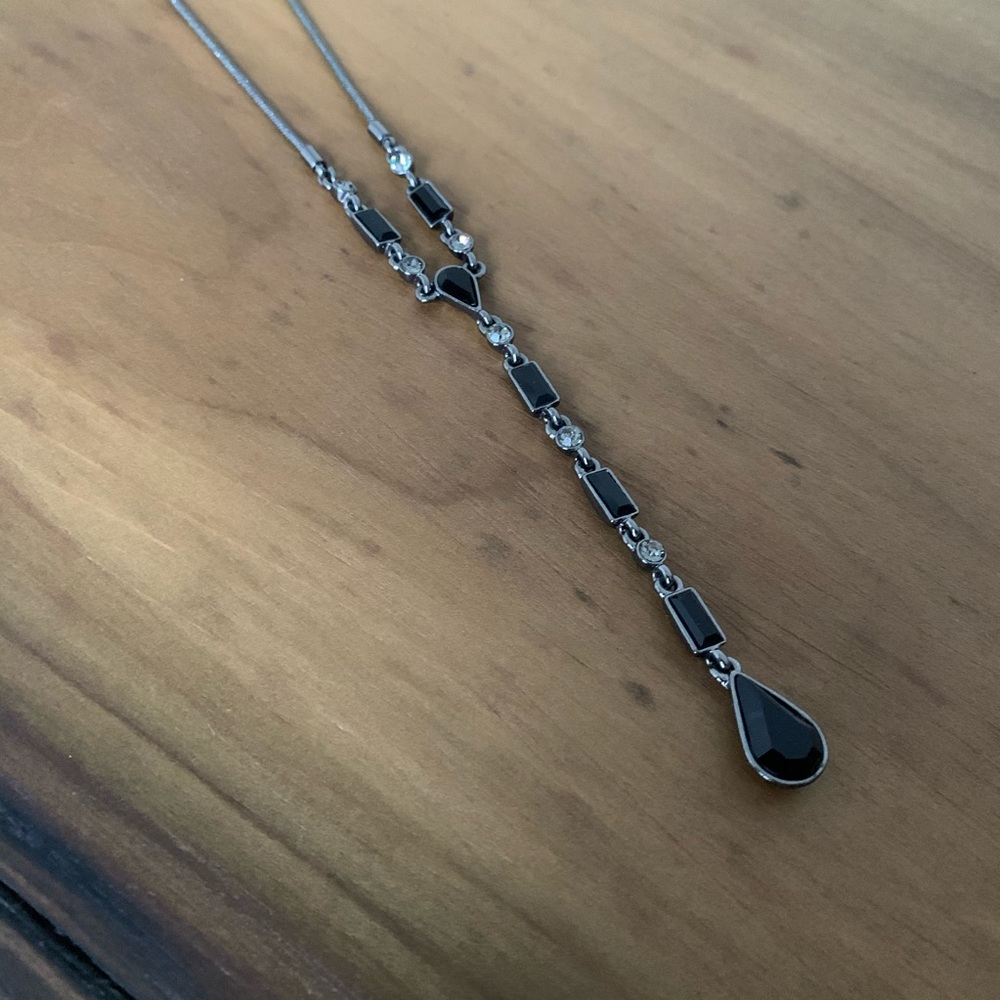 Givenchy Black Stone Drop Necklace Silver Tone St… - image 4